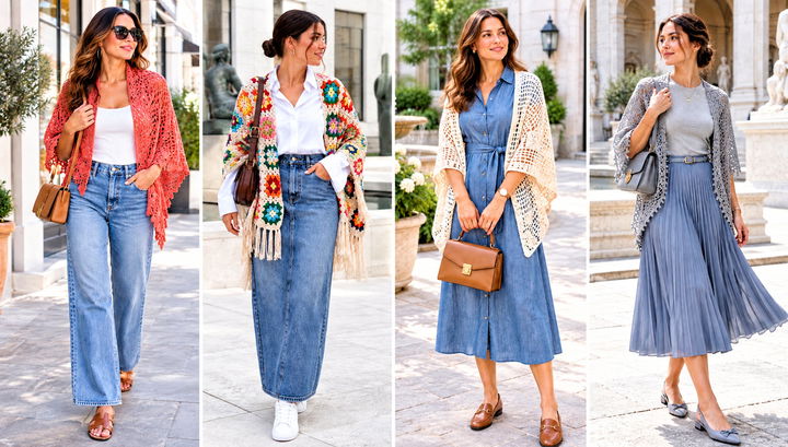18 Light Weight Crochet Shawl Outfit Ideas for Dressy Layers