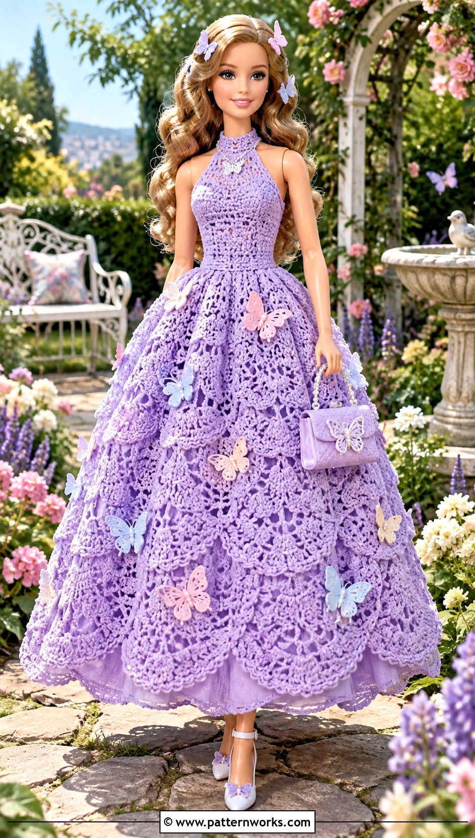 Lilac Butterfly Crochet Barbie Ball Gown Outfit - 30 crochet barbie ball gowns outfit ideas