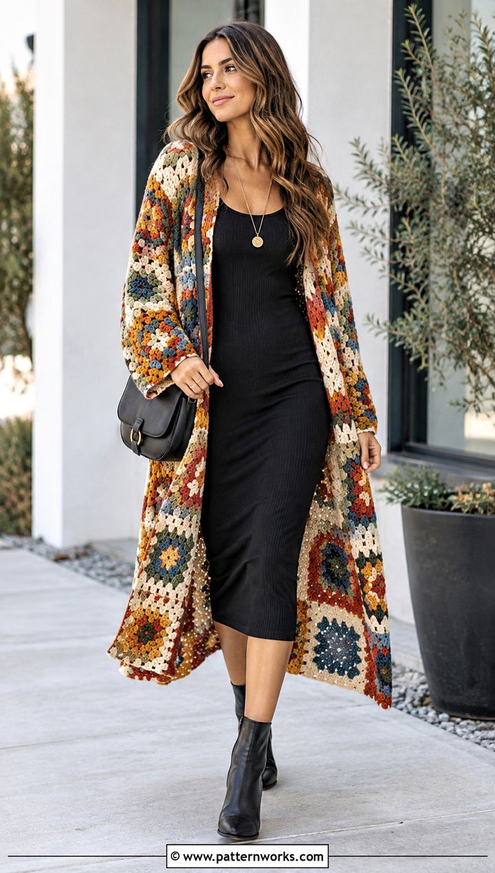 Long Crochet Cardigan With Tank Dress - 30 easy crochet cardigan outfit ideas