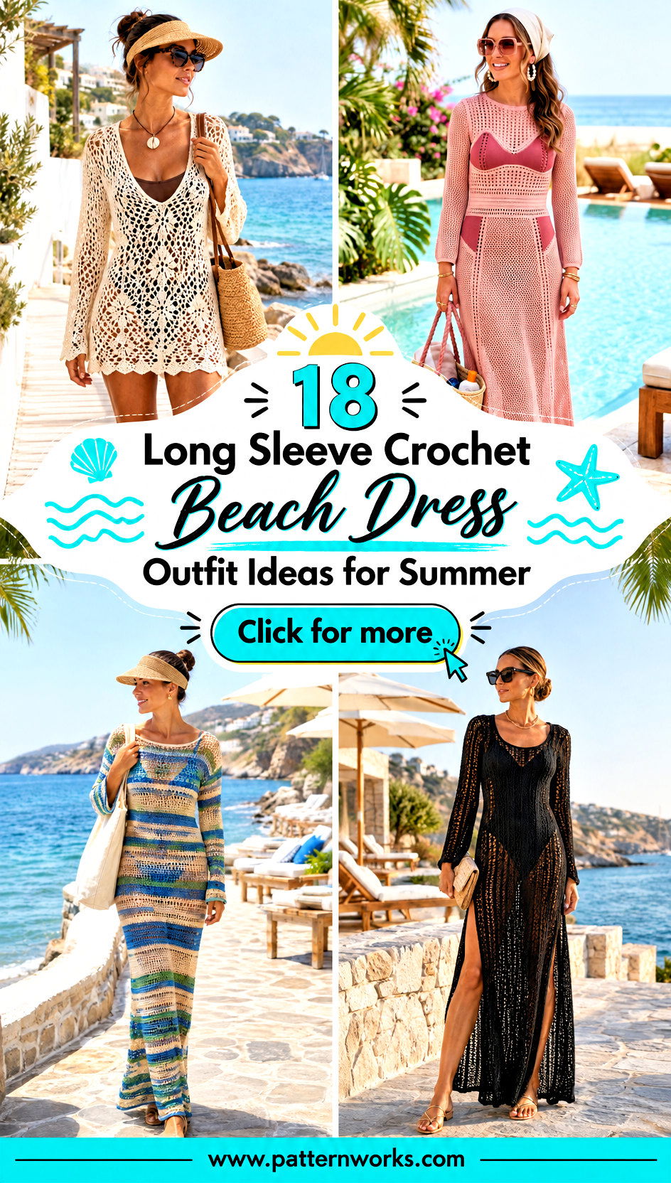 18 Long Sleeve Crochet Beach Dress Outfit Ideas for Summer - 18 Long Sleeve Crochet Beach Dress Outfit Ideas for Summer