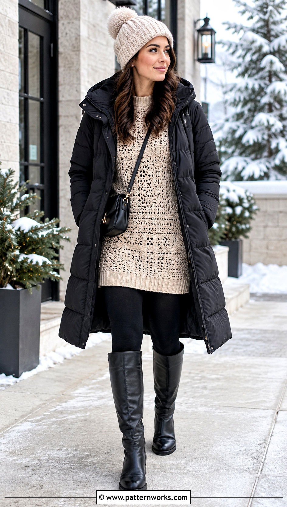 Long Sleeve Crochet Sweater Dress With Leggings And Boots - 24 long sleeve crochet sweater dress outfit ideas