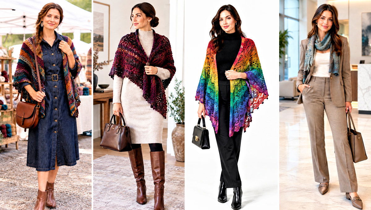 18 Mandala Yarn Crochet Shawl Outfit Ideas for Cool Nights