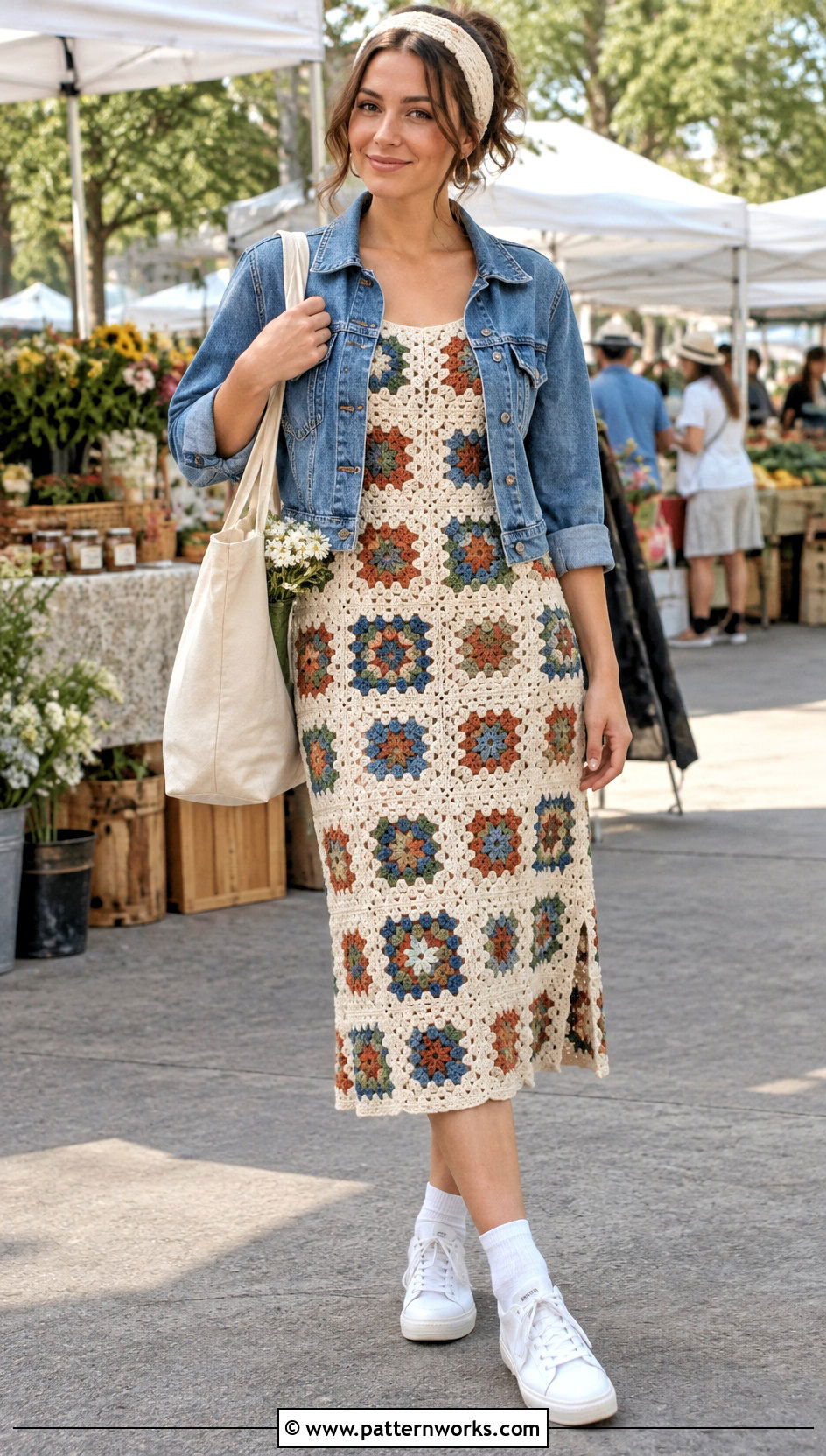 March Granny Square Crochet Dress With Denim Jacket - 18 Crochet Dress 12 Months outfit ideas