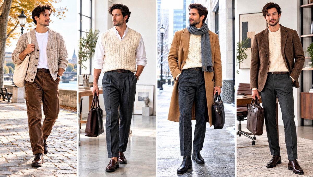 18 Mens Cable Crochet Sweater Outfit Ideas for Cozy Days