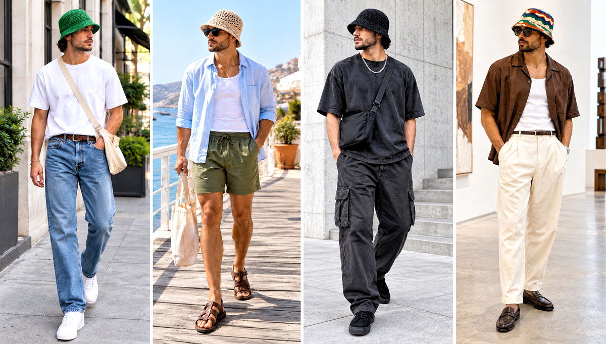 30 Mens Crochet Bucket Hat Outfit Ideas for Beach Trips