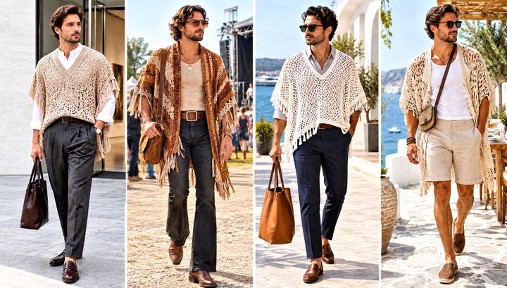 24 Mens Crochet Poncho Outfit Ideas for Easy Layering