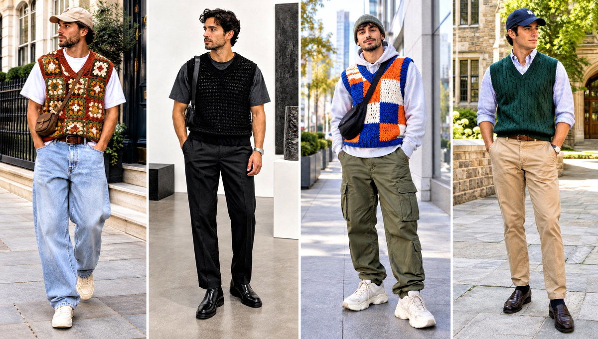 18 Mens Crochet Sweater Vest Outfit Ideas for Smart Layers
