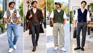 30 Men's Crochet Vest Outfit Ideas for Retro Street Style