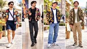 30 Men's Hexagon Crochet Cardigan Outfit Ideas to Add Color
