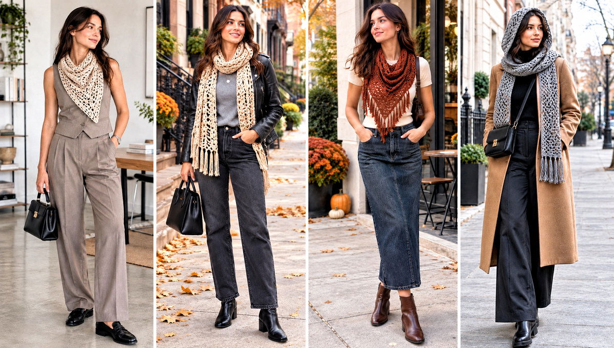 24 Mesh Crochet Scarf Outfit Ideas for Spring Layers
