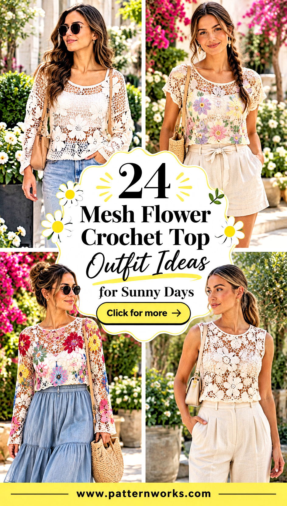 24 Mesh Flower Crochet Top Outfit Ideas for Sunny Days - 24 Mesh Flower Crochet Top Outfit Ideas for Sunny Days