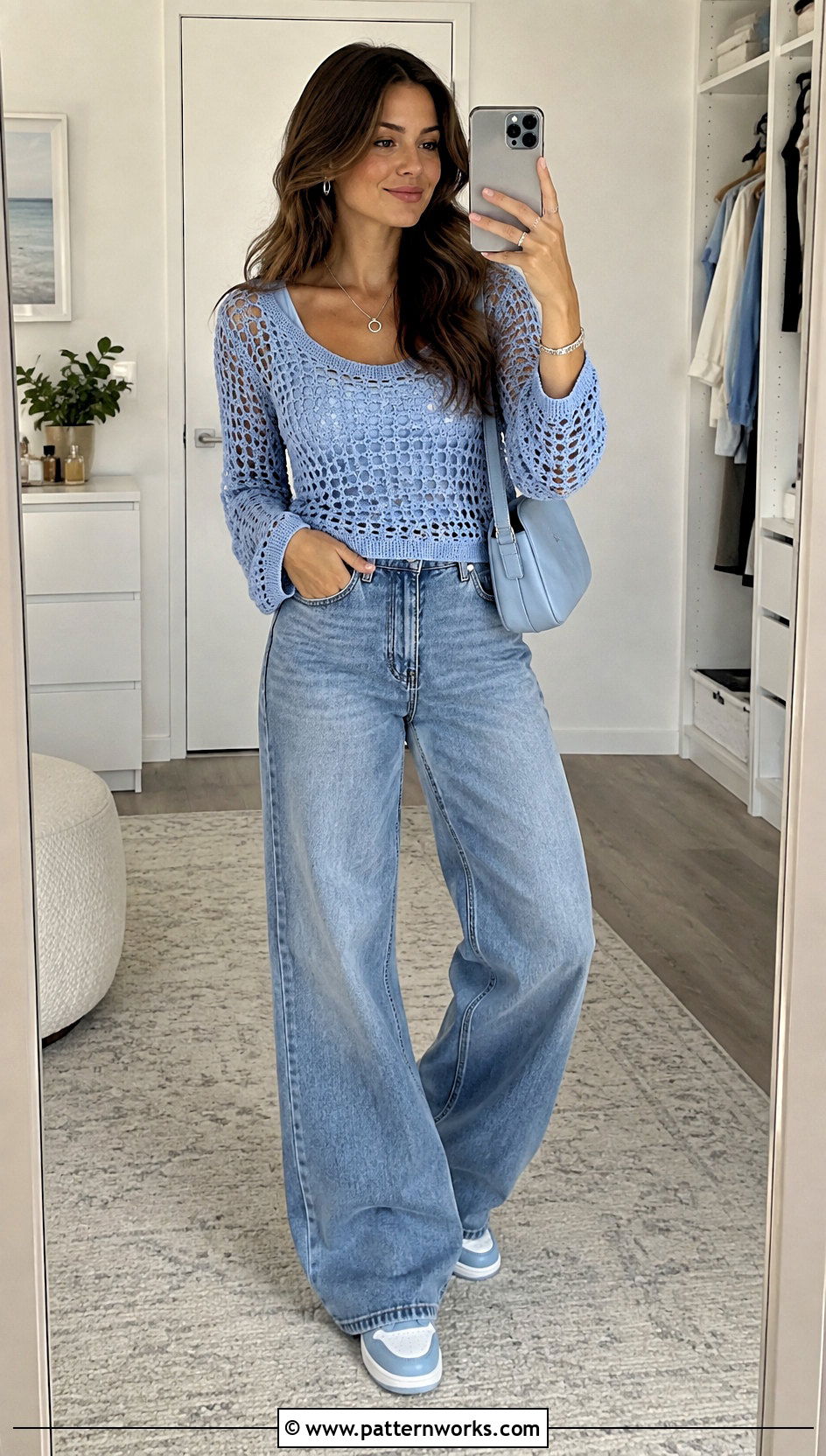 Monochrome Crochet Top With Matching Jeans - 30 aesthetic crochet tops outfit ideas