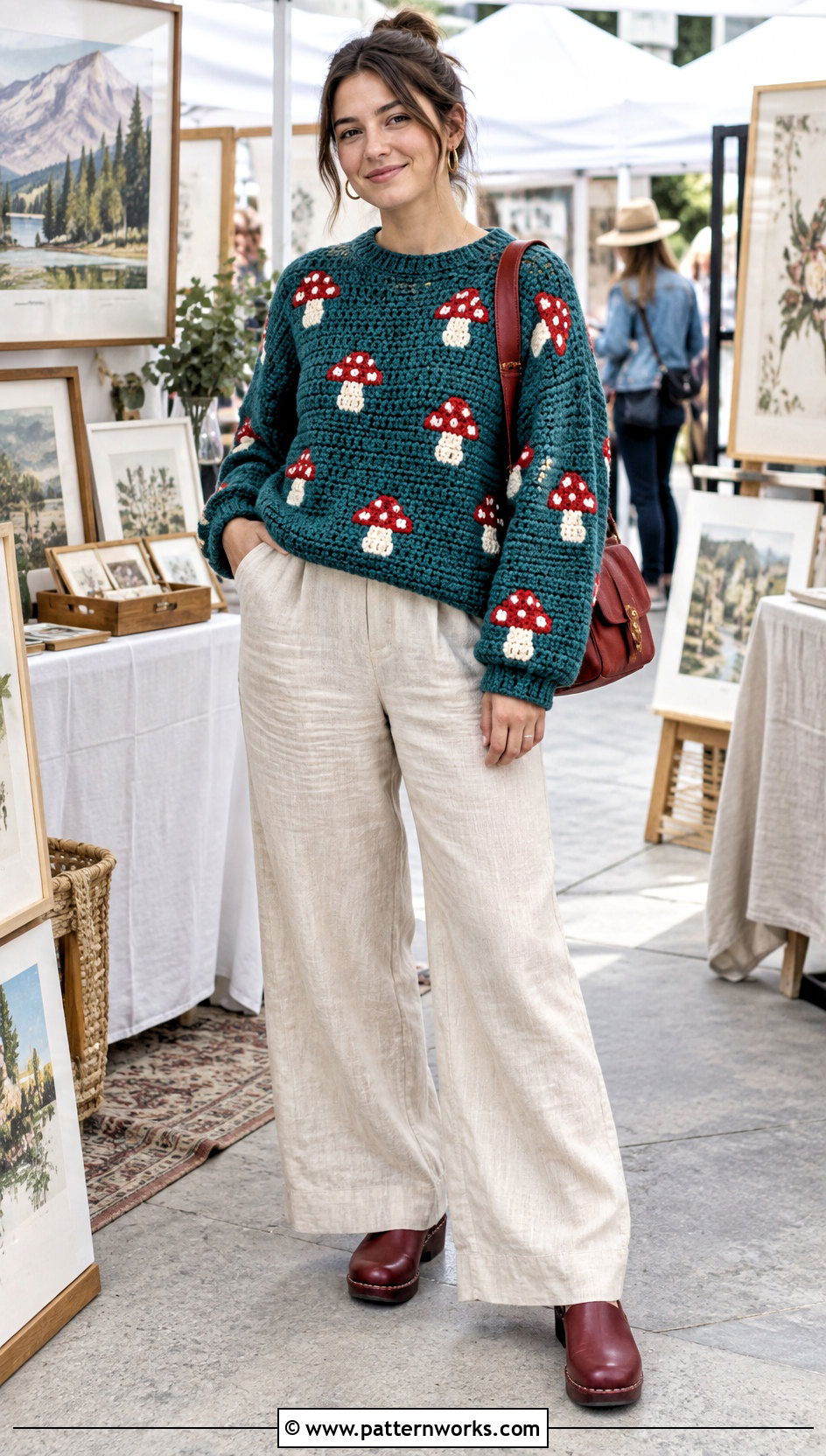 Mushroom Crochet Mabel Pines Sweater With Linen Pants - 30 crochet mabel pines sweater outfit ideas