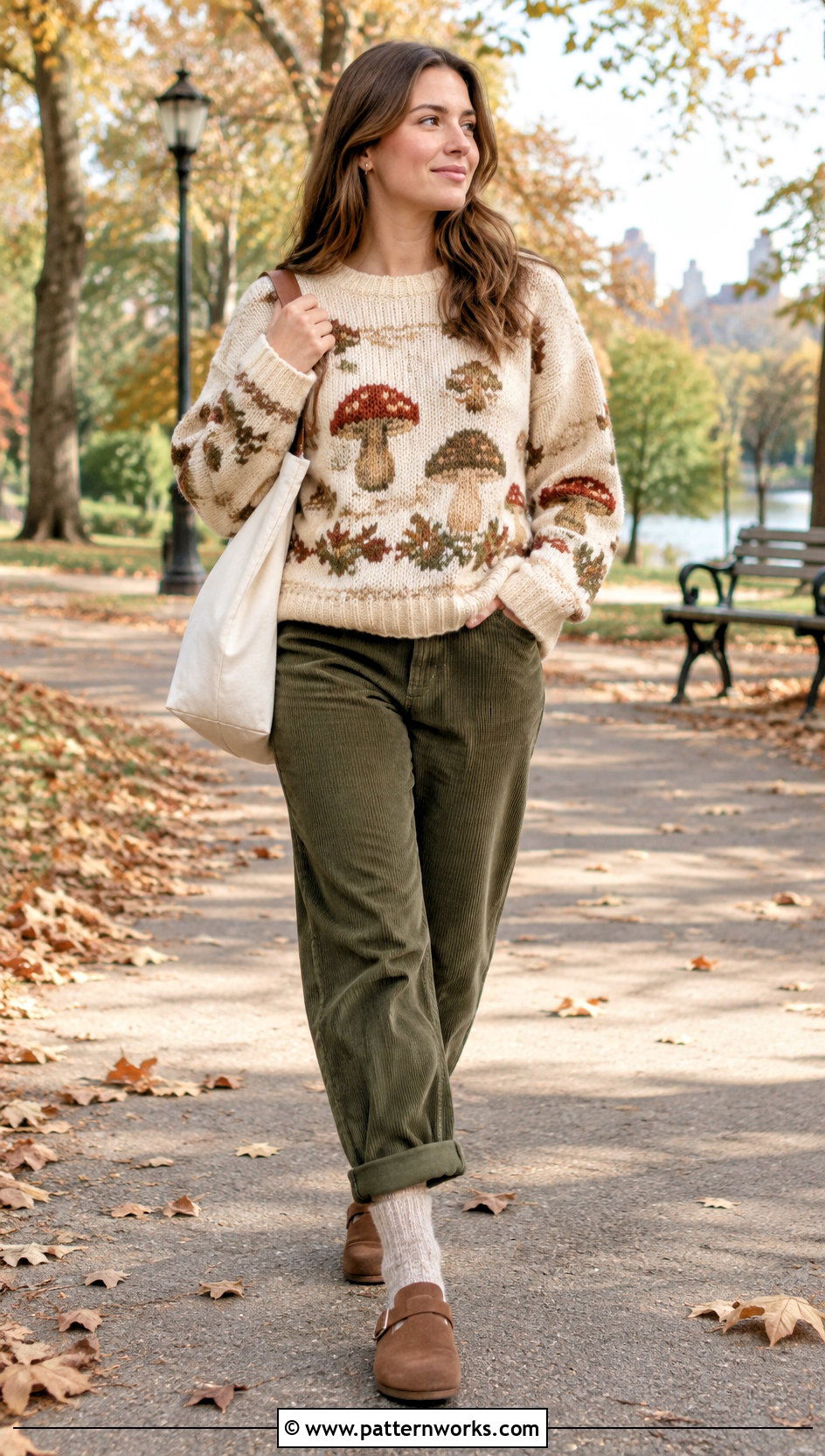 Mushroom Crochet Sweater With Corduroy Pants - 24 mushroom crochet sweater outfit ideas