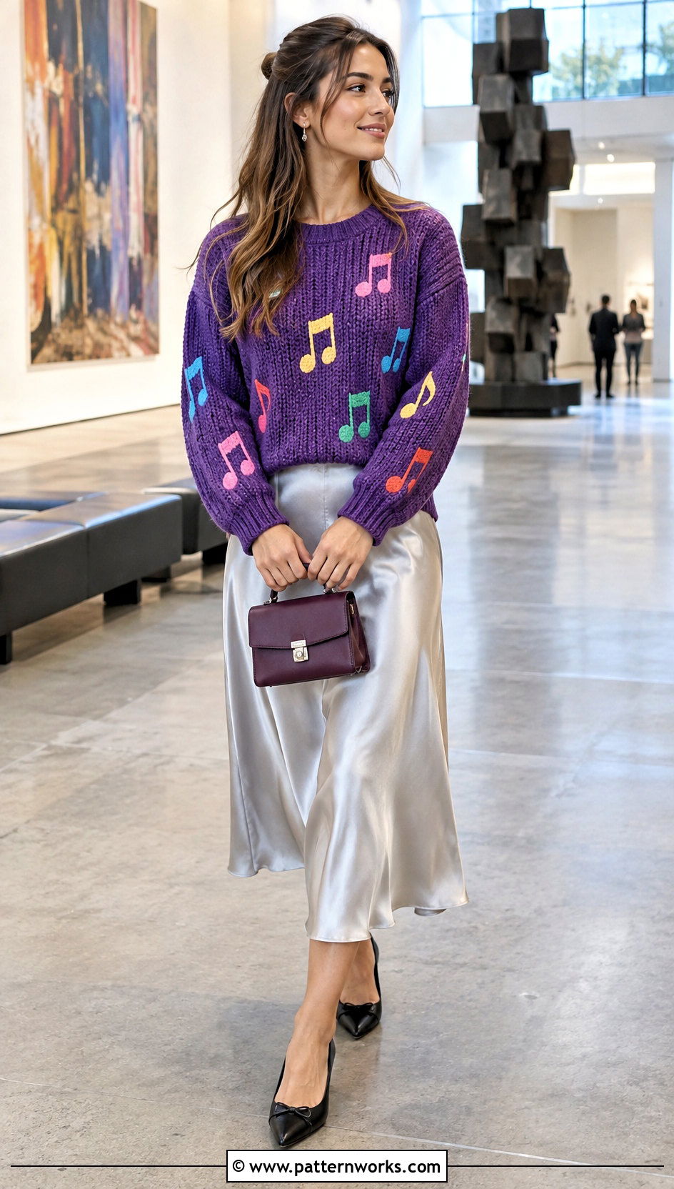 Music Note Crochet Mabel Pines Sweater With Satin Skirt - 30 crochet mabel pines sweater outfit ideas
