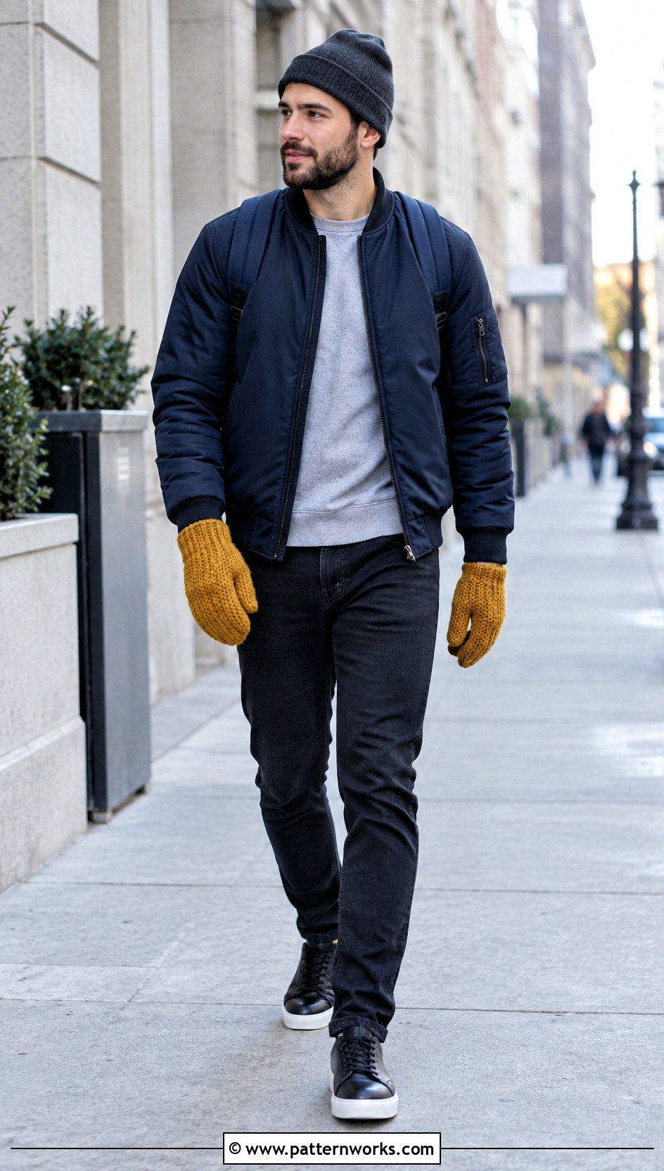 Mustard Crochet Mittens With Bomber Jacket Outfit - 24 crochet mittens for men outfit ideas