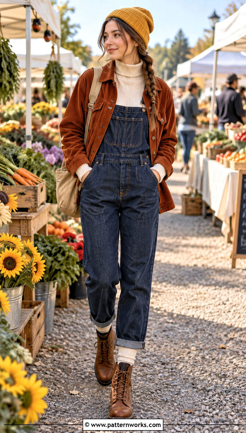 Mustard Vintage Vibes Beanie With Denim Overalls - 18 Vintage Vibes Beanie By The Crochet Fix outfit ideas