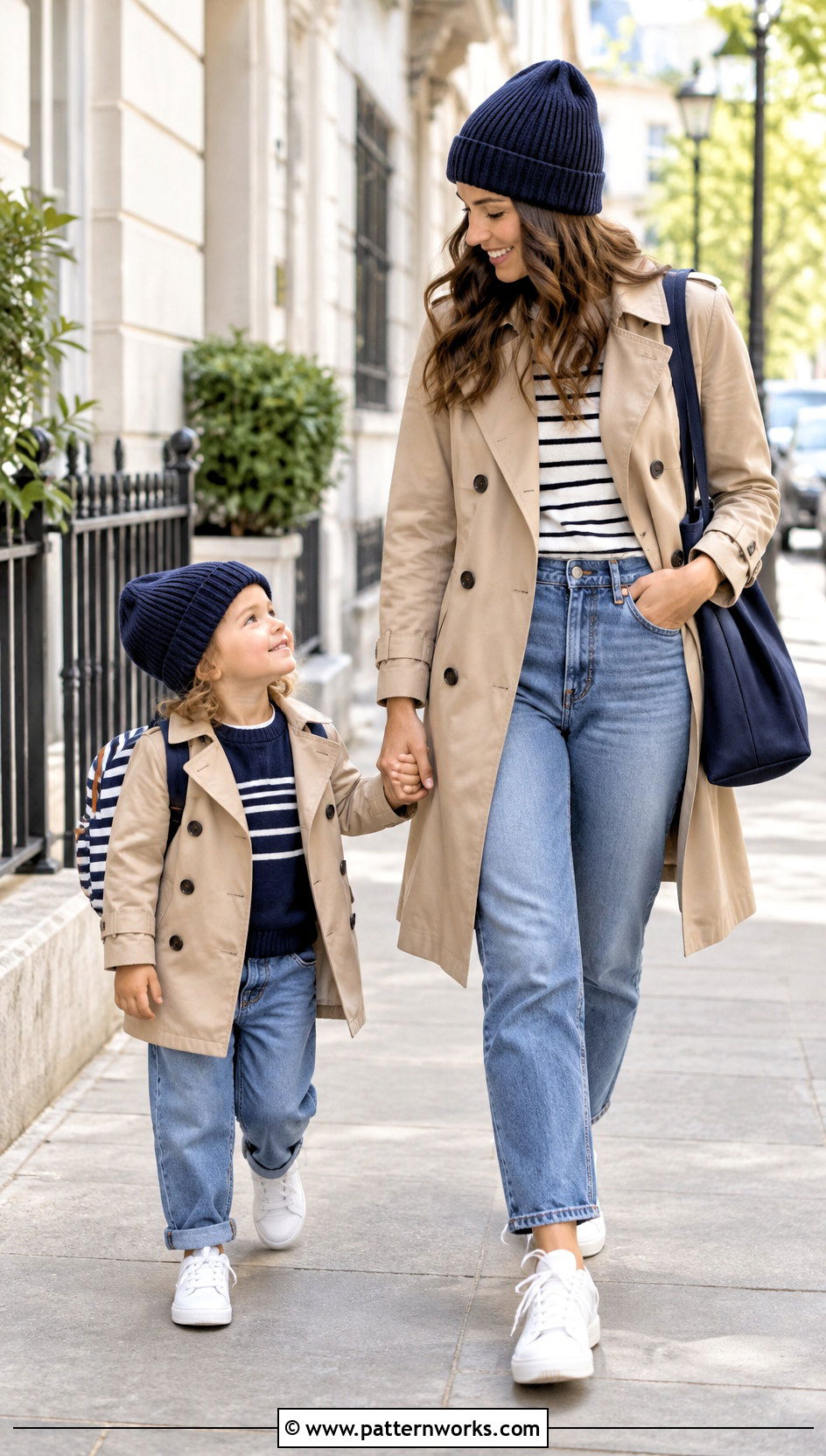 Navy Crochet Beanie Outfit With Trench Coats - 24 crochet mommy and me hats outfit ideas