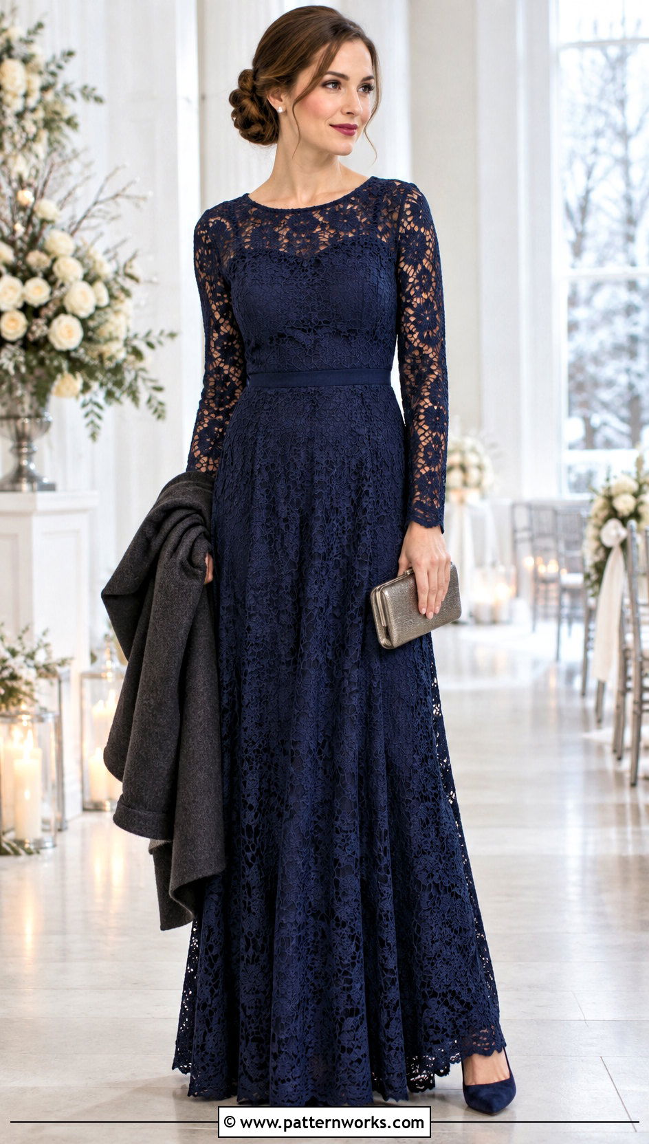 Navy Crochet Long Sleeve Bridesmaid Dress - 24 Crochet Bridesmaid Dress outfit ideas