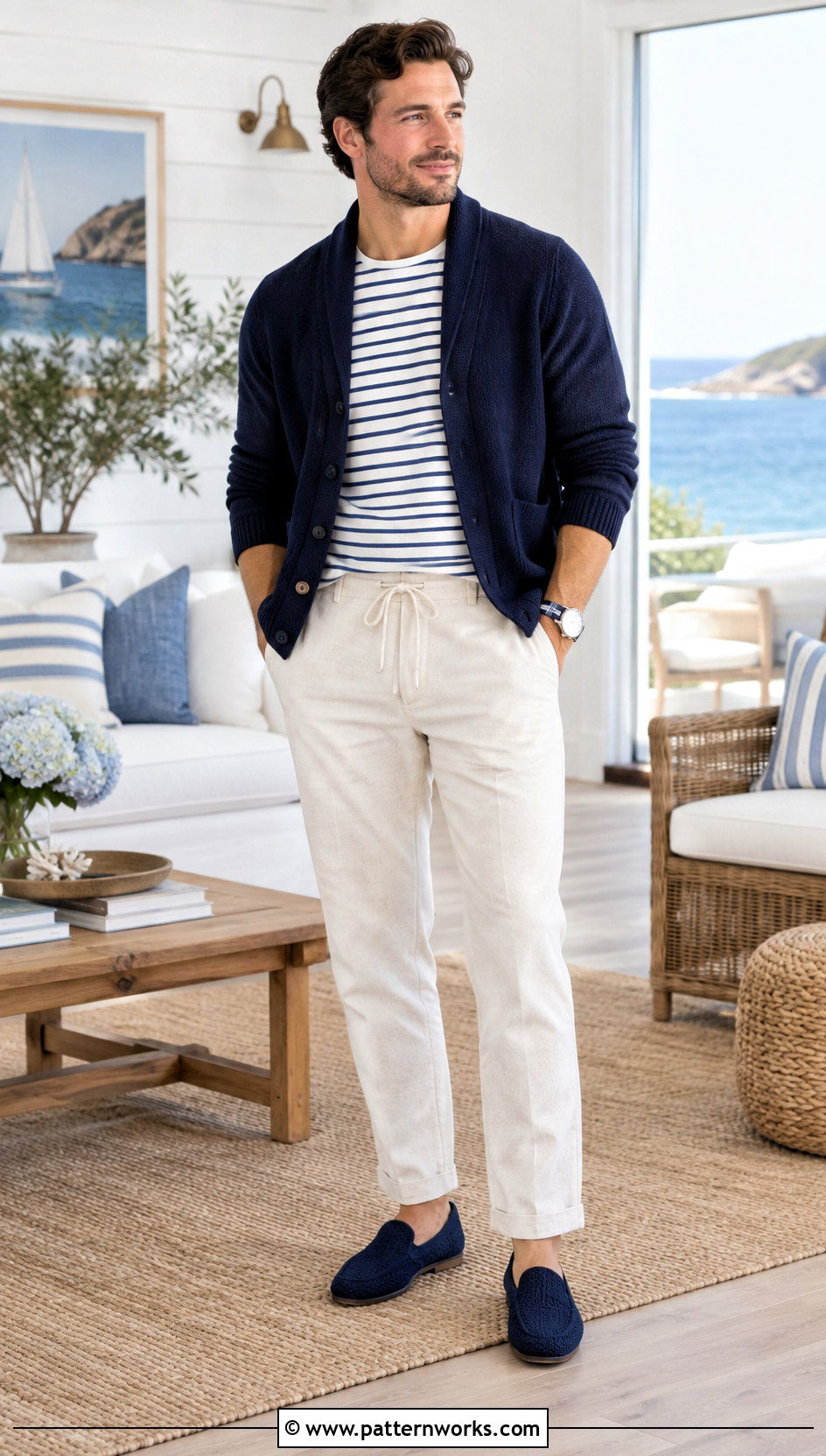 Navy Crochet Mens Slippers With Nautical Loungewear - 30 mens crochet slippers outfit ideas