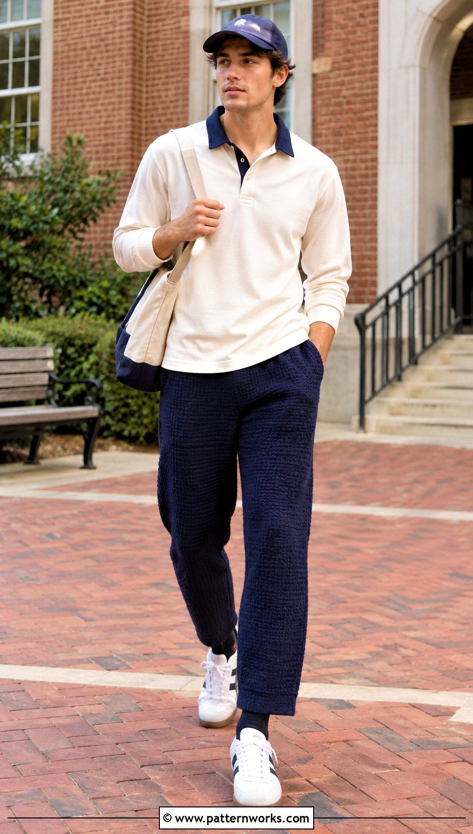 Navy Crochet Pants With Rugby Shirt - 24 mens crochet pants outfit ideas