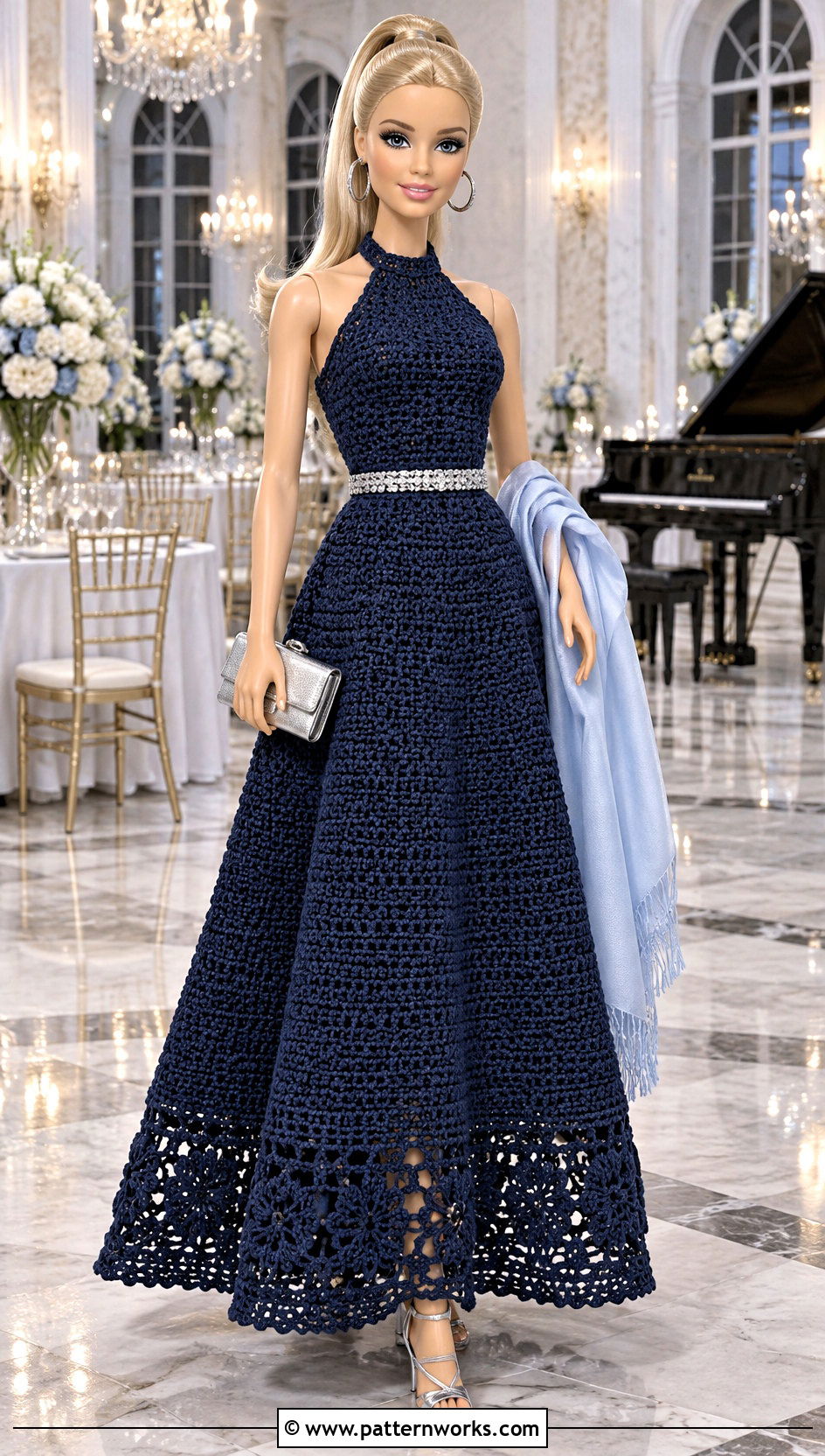 Navy Halter Crochet Barbie Ball Gown Outfit - 30 crochet barbie ball gowns outfit ideas