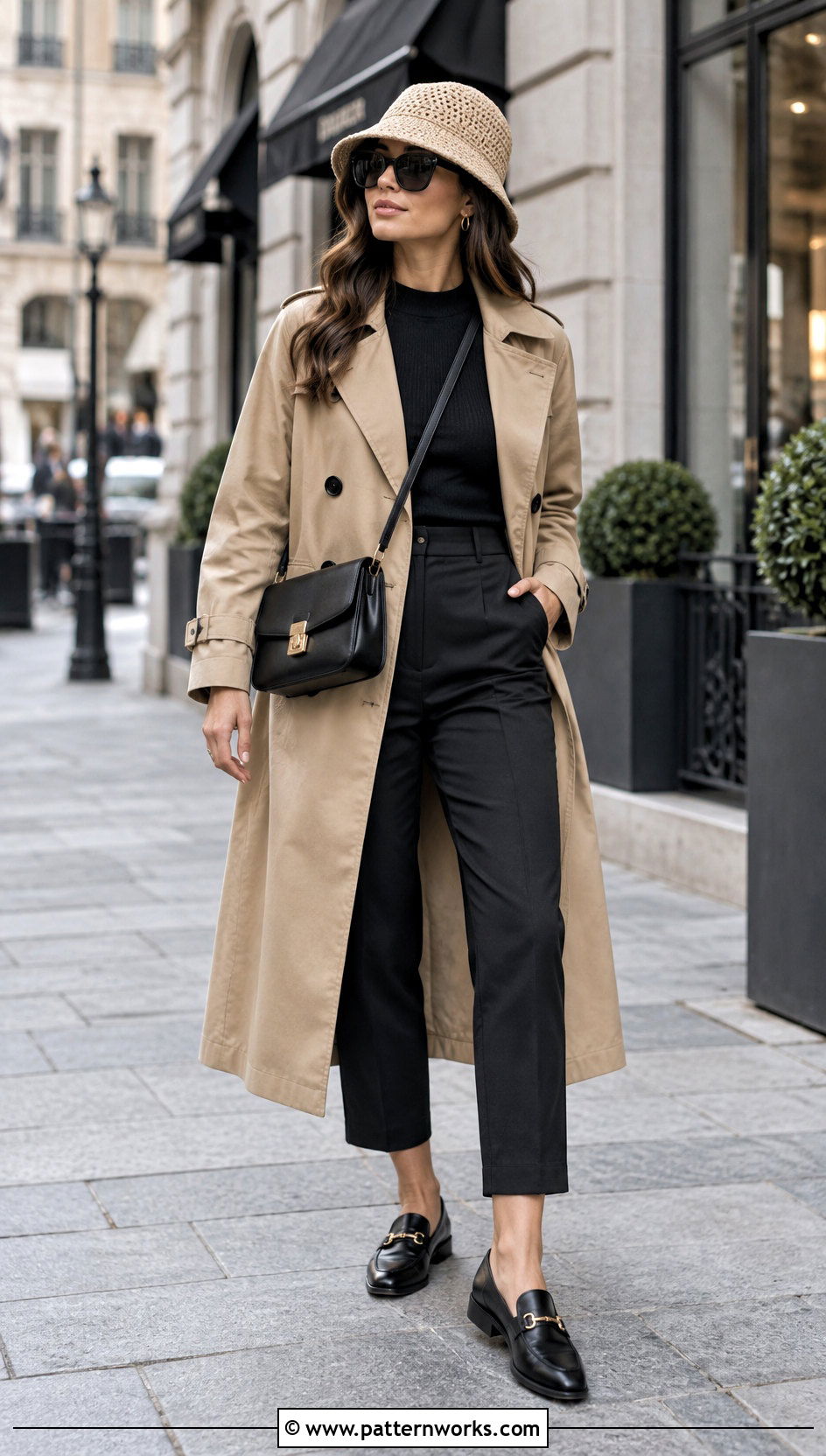 Neutral Crochet Hat With Trench Coat - 18 Crochet Women's Hats outfit ideas
