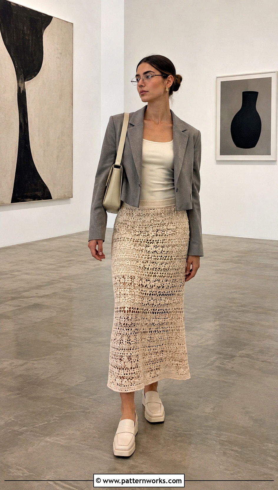 Neutral Crochet Midi Skirt Y K Outfit With Cropped Blazer - 24 crochet skirt y2k outfit ideas