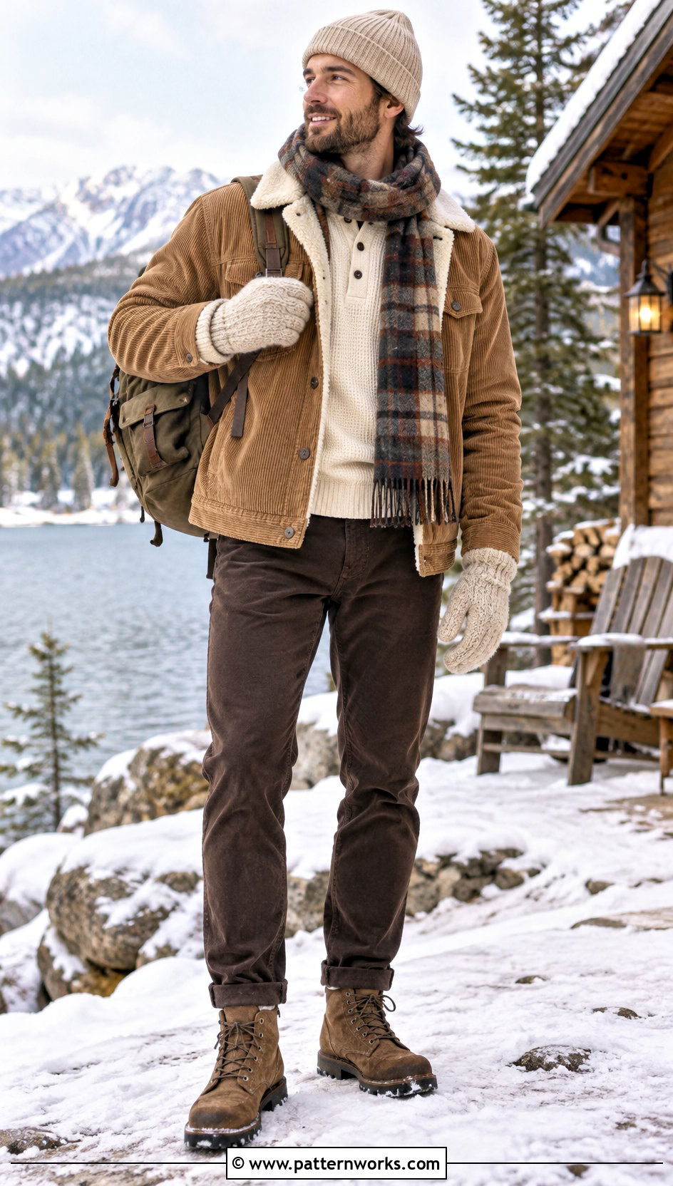 Oatmeal Crochet Mittens With Sherpa Jacket - 24 Crochet Mens Mittens outfit ideas