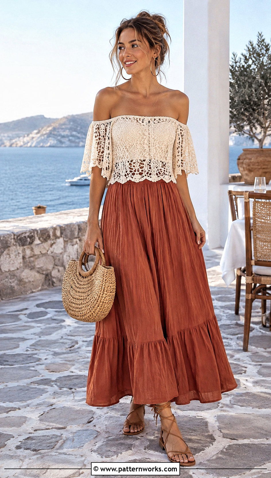 Off Shoulder Crochet Top With Maxi Skirt - 30 crochet tops for women outfit ideas