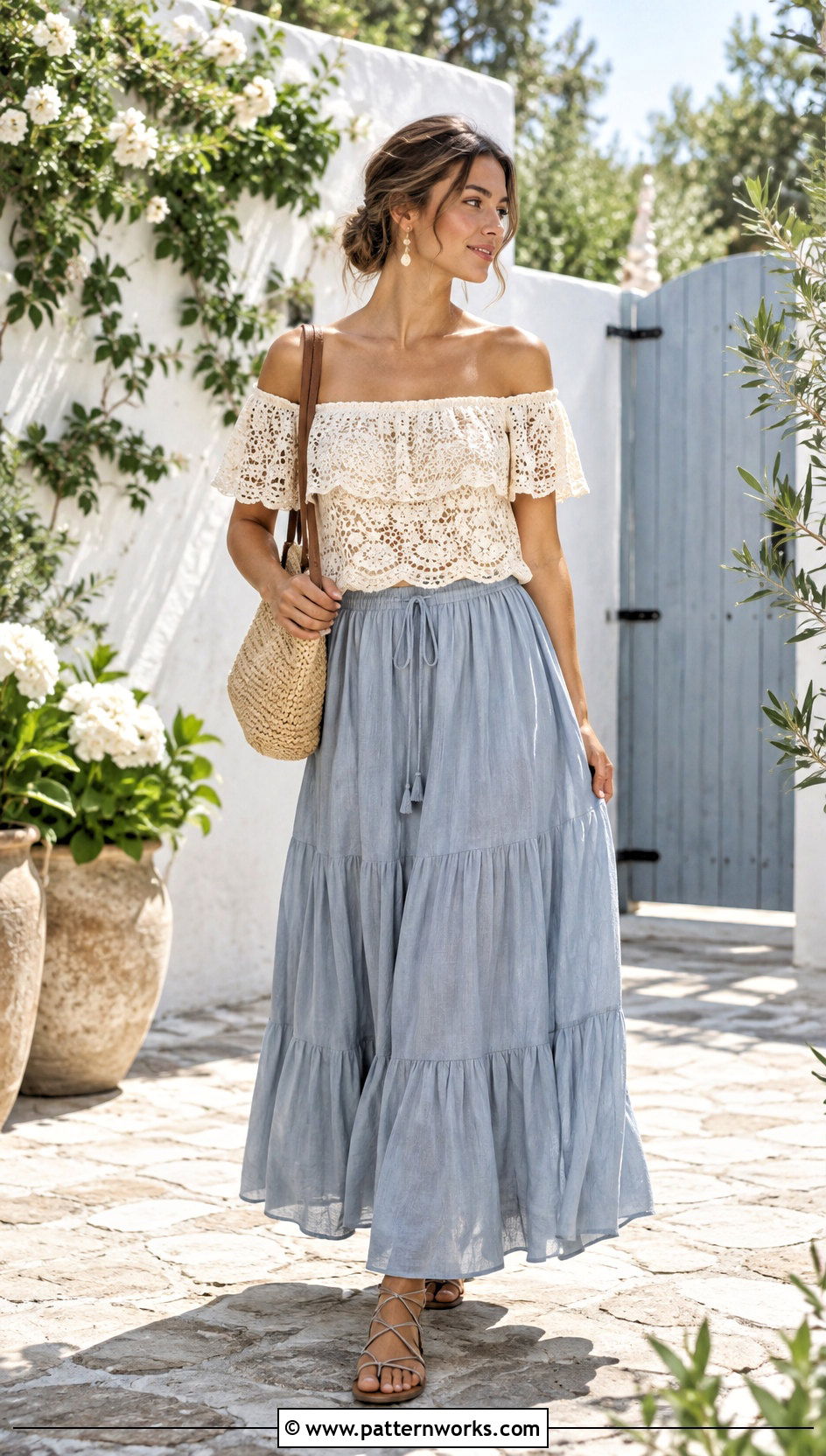 Off Shoulder Crochet Top With Maxi Skirt - 30 crochet tops ideas