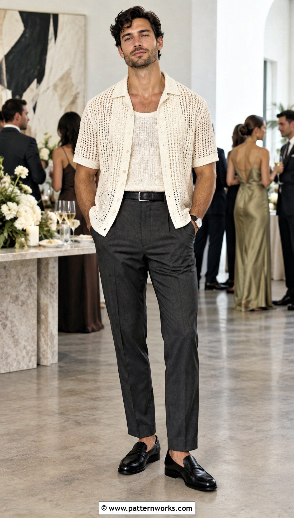 Open Crochet Shirt With Suit Trousers - 30 crochet mens clothes and outfit ideas