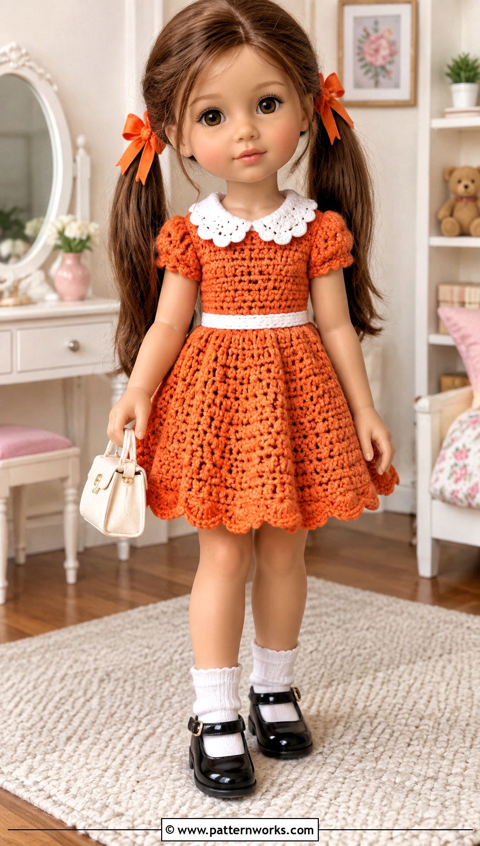 Orange Crochet Doll Dress With Mary Jane Shoes - 18 orange crochet doll clothes and outfit ideas