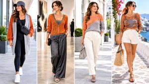 18 Orange and Gray Crochet Sweater Outfit Ideas for Winter