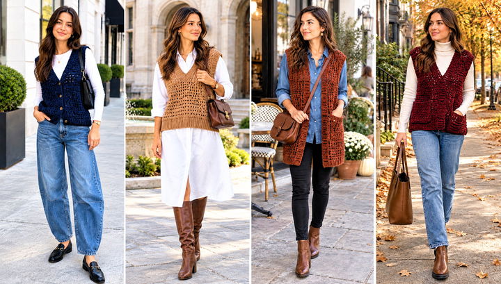 24 Oversize Crochet Vest Outfit Ideas for Relaxed Days