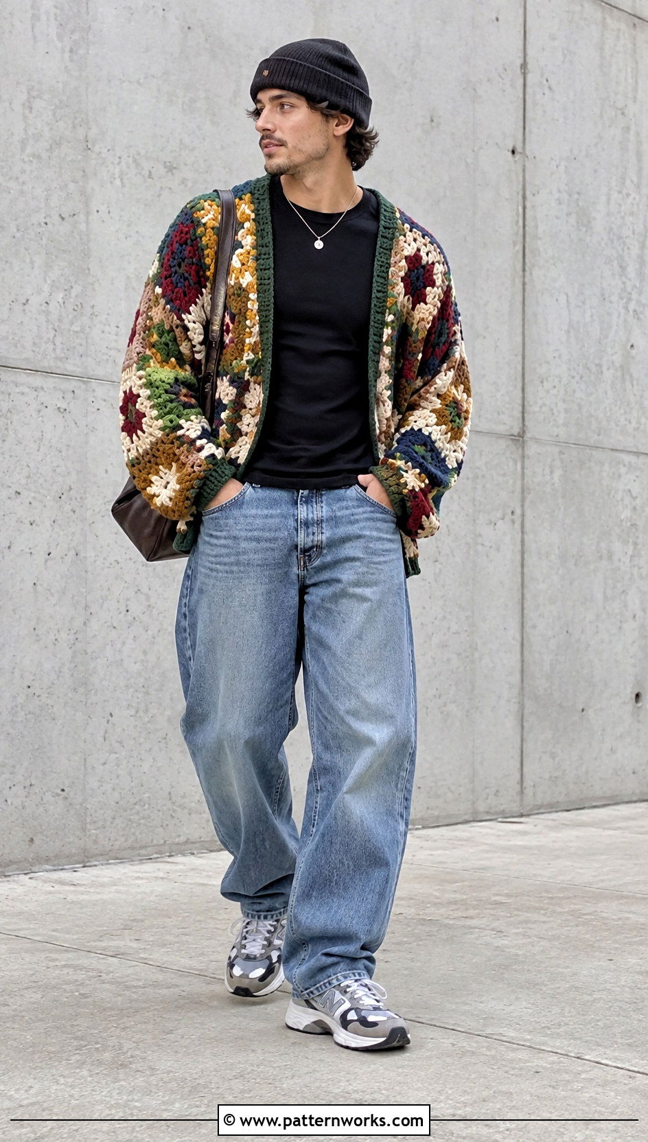 Oversized Crochet Cardigan With Baggy Jeans - 30 crochet man cardigan outfit ideas
