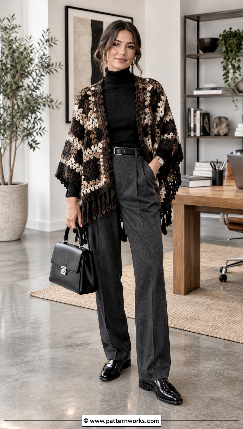 Oversized Crochet Clint Eastwood Poncho With Tailored Trousers - 18 Crochet Clint Eastwood Poncho outfit ideas