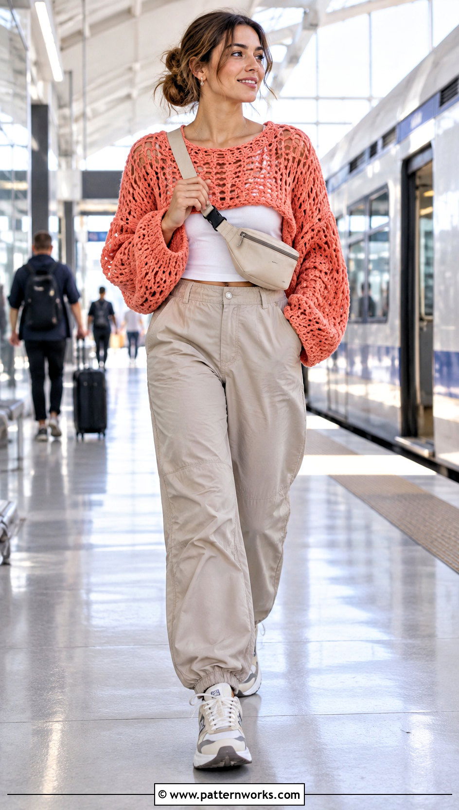 Oversized Crochet Crop Sweater With Parachute Pants - 30 crochet crop sweater outfit ideas