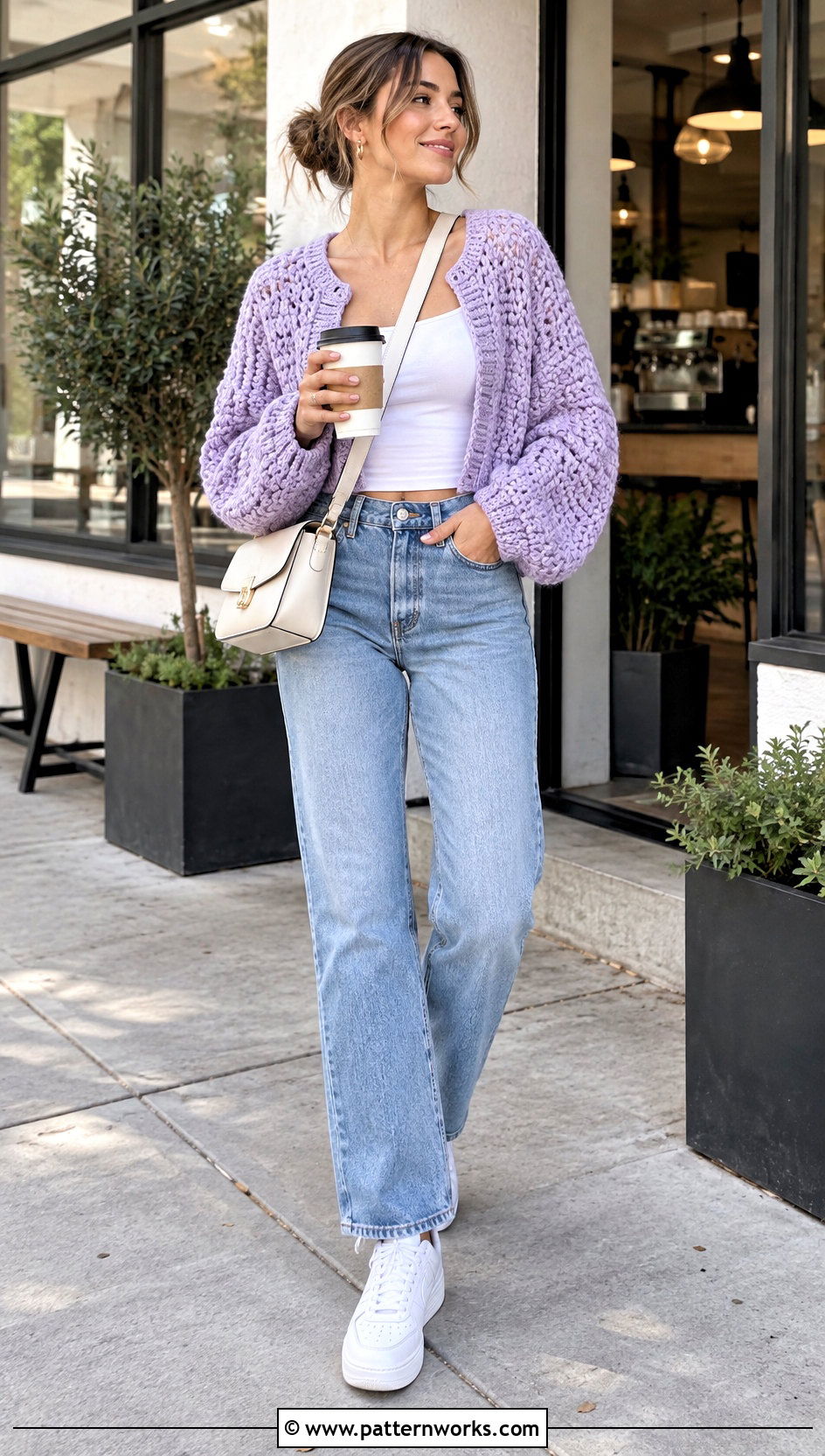 Oversized Crop Crochet Sweater With Straight Jeans - 30 crop crochet sweater outfit ideas