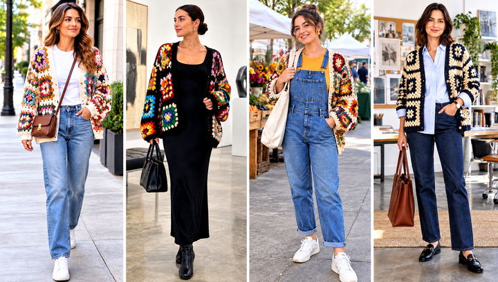 24 Oversized Granny Square Cardigan Outfit Ideas to Layer
