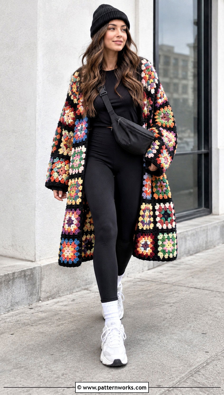 Oversized Granny Square Coat With Leggings - 24 granny square coat outfit ideas