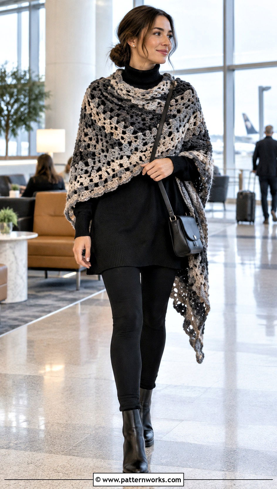 Oversized V Stitch Crochet Shawl With Leggings - 24 V Stitch Crochet Shawl outfit ideas