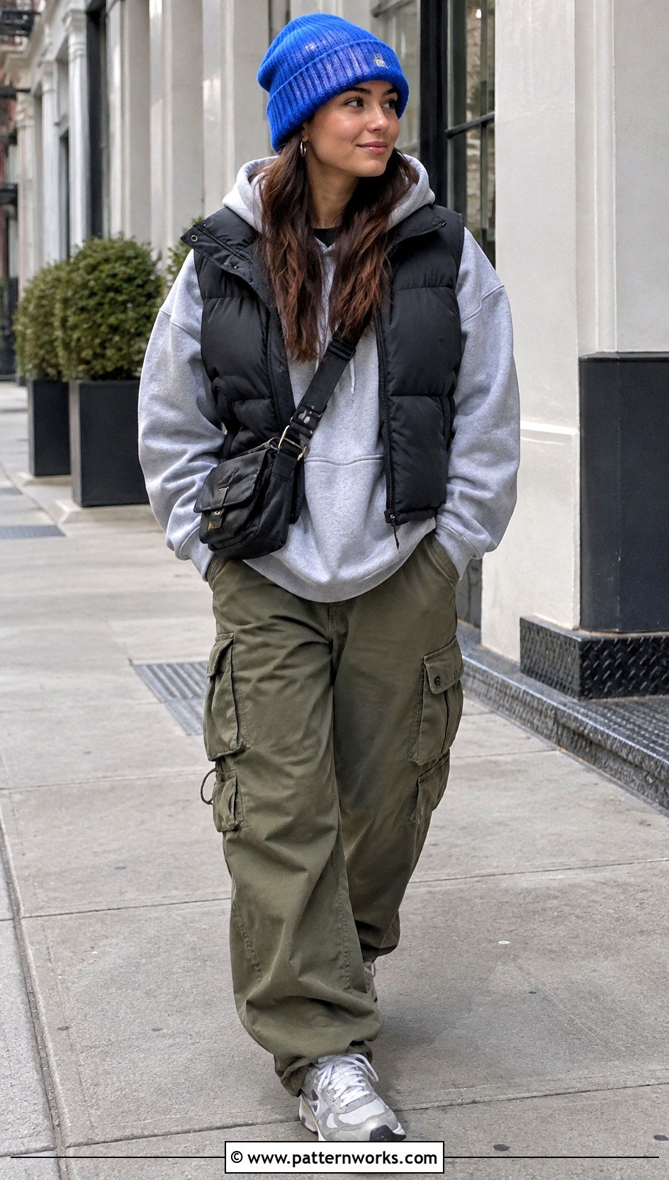 Oversized Wool Crochet Hat With Hoodie And Cargo Pants - 24 Wool Crochet Hat outfit ideas