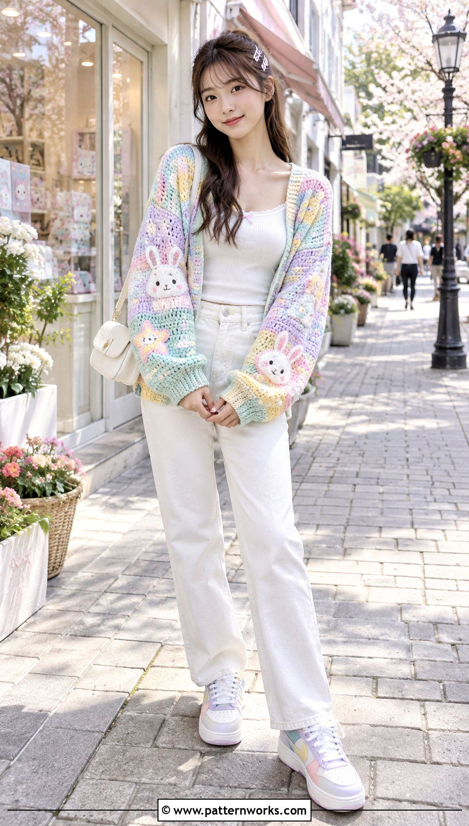 Pastel Anime Crochet Cardigan Outfit With White Jeans - 30 anime crochet cardigan outfit ideas
