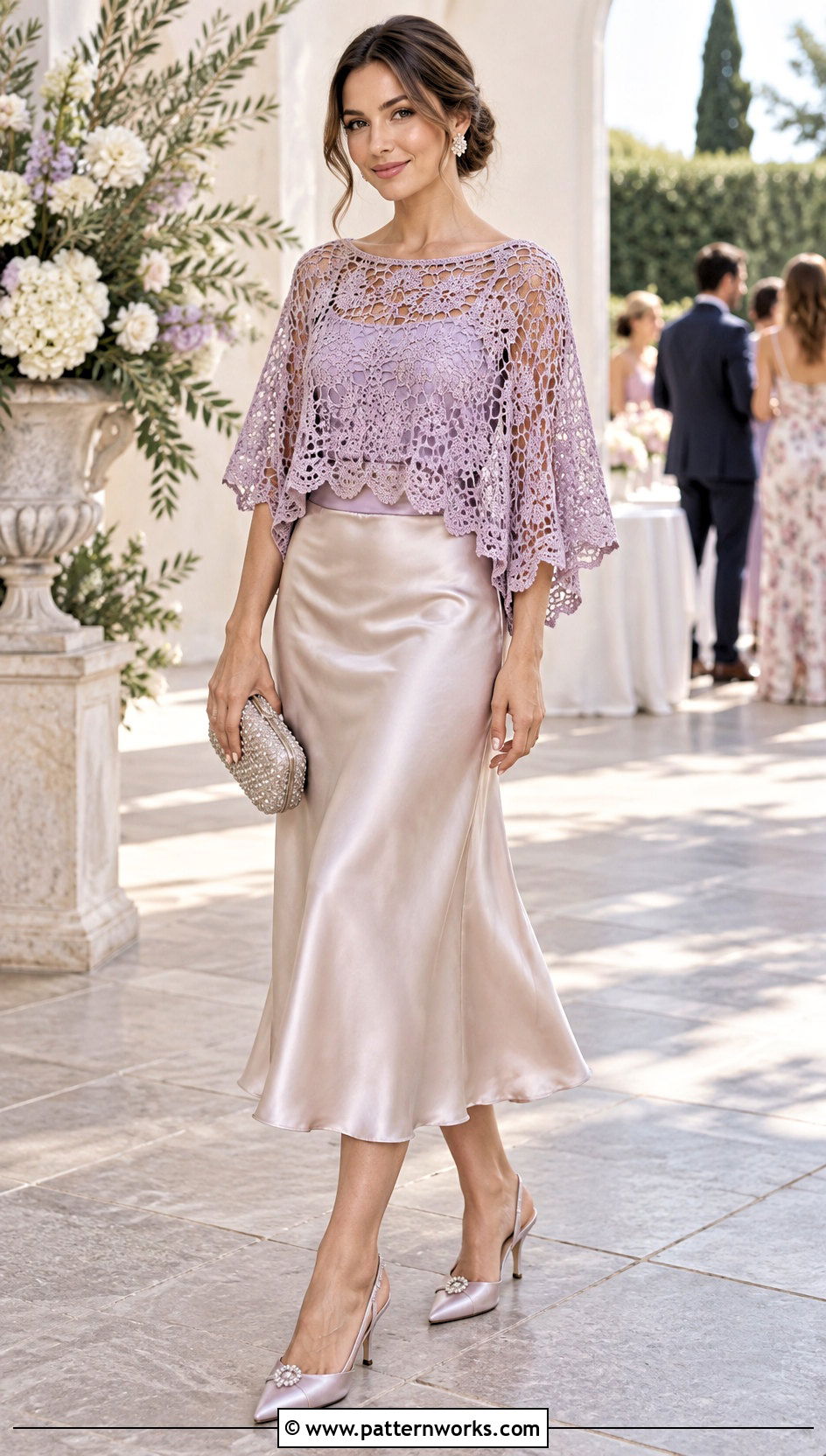Pastel Crochet Lace Poncho With Satin Skirt - 18 Crochet Lace Poncho On Hanger outfit ideas