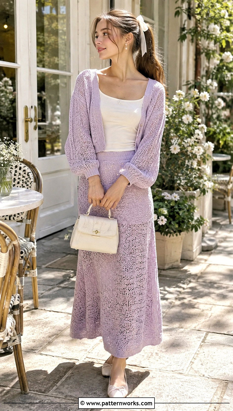 Pastel Crochet Long Skirt With Cardigan - 30 crochet long skirt outfit ideas