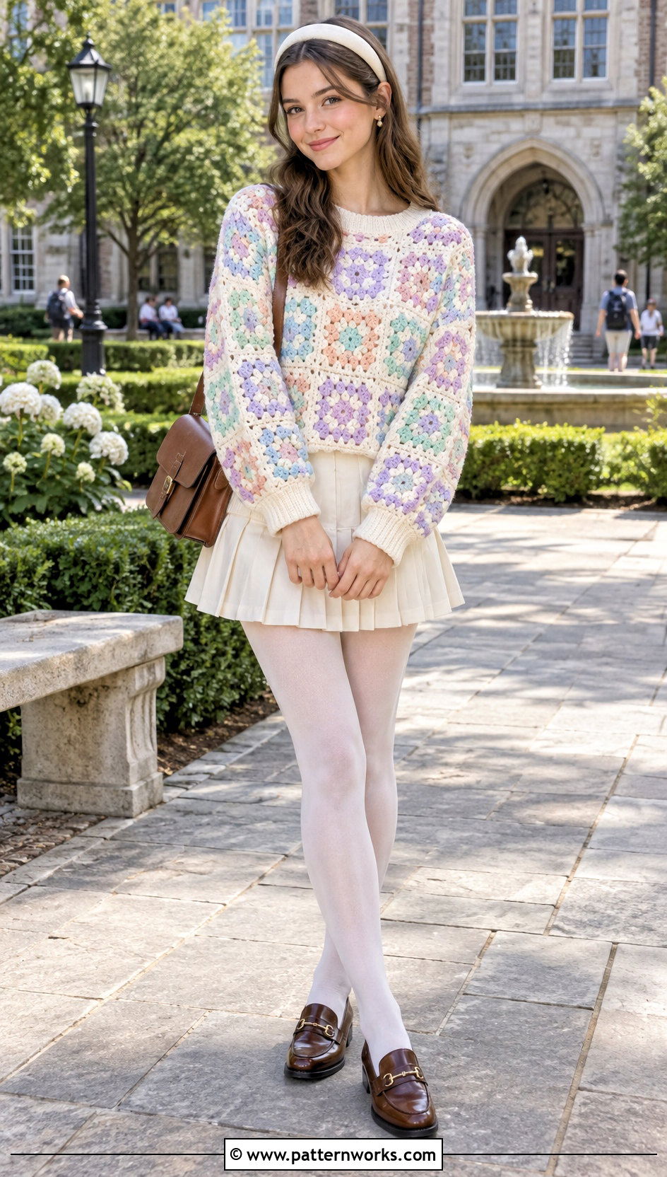 Pastel Granny Square Sweater With Pleated Skirt - 24 Granny Squares Sweater outfit ideas