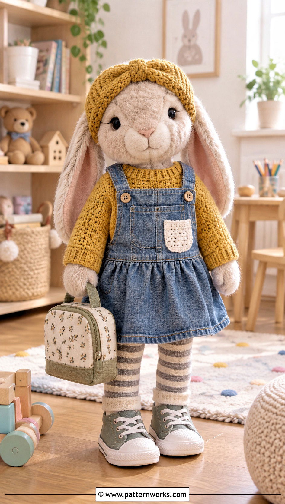 Patch Pocket Toy Sweater With Dungaree Skirt - 24 Crochet Sweater For Toy outfit ideas