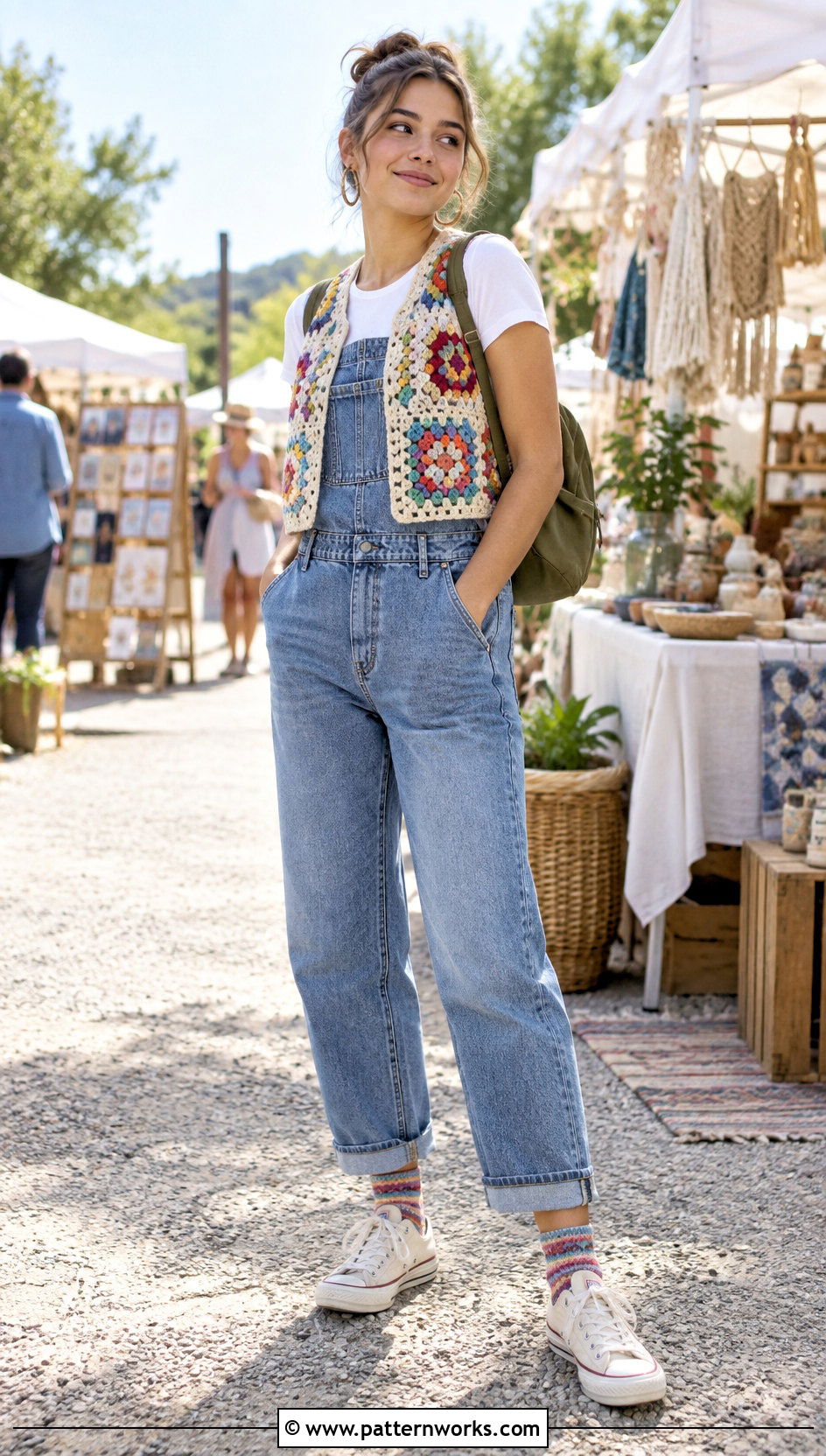 Paul McCartney Crochet Vest With Denim Overalls And Sneakers - 30 paul mccartney crochet vest outfit ideas