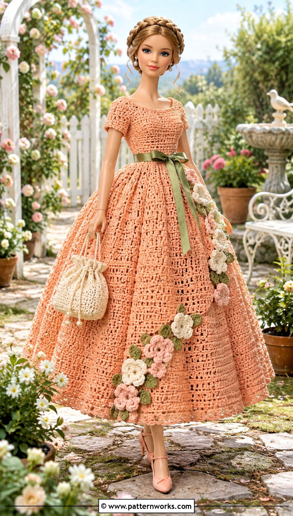 Peach Garden Crochet Barbie Ball Gown Outfit - 30 crochet barbie ball gowns outfit ideas